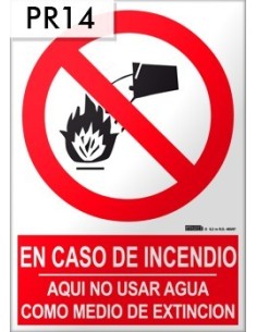 Señal de no usar agua en caso de incendio