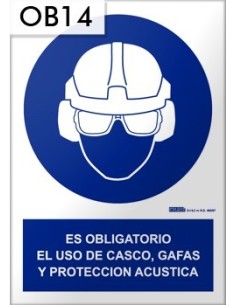 Señal de uso de casco gafas y protección acústica